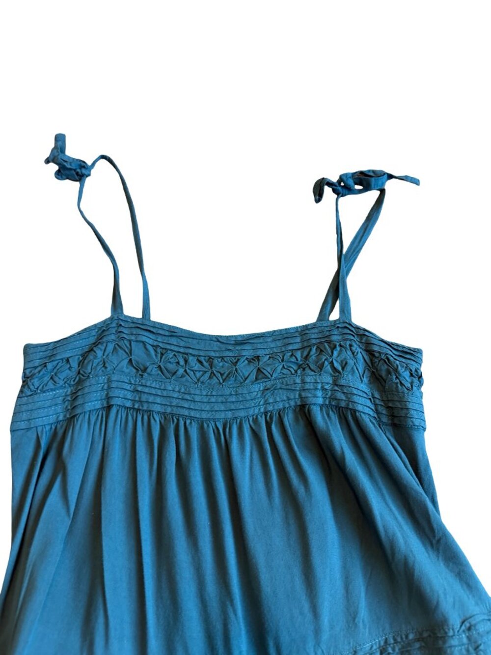 Floreat Tiered Mini Dress Bold Teal Tie Strap Flowy Bohemian Boho Size Small - Picture 2 of 13